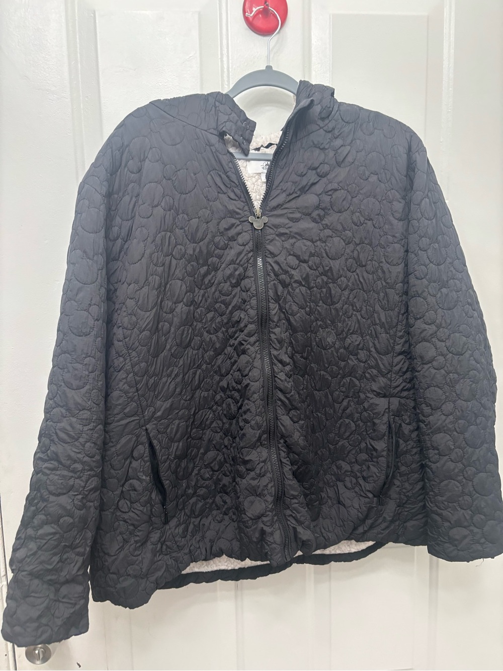 Disney Black Quilted Mickey-Motif Puffer Jacket with Sherpa Lining